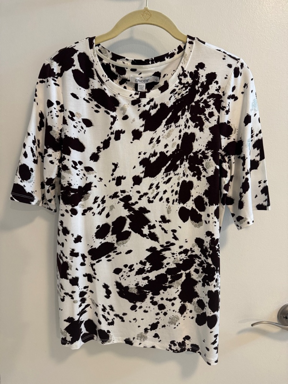 Chico's Pampas Pony Foil Animal Print Elbow Print Tee Medium NWT